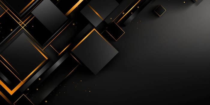 Black Friday. Cyber Monday. Gift boxes with golden ribbon on black background with copy space for text. Generative ai.