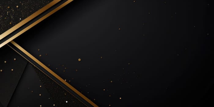 Black Friday. Cyber Monday. Gift boxes with golden ribbon on black background with copy space for text. Generative ai.