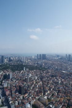 arialview of istanbul financial and residential buildings at morning .