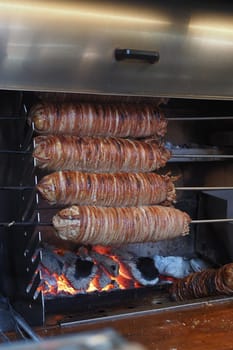 Turkish Street Food Kokorec made with sheep bowel cooked in wood fired oven