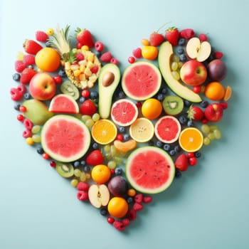 heart shaped collage of healthy fruit full of vitamins generative ai art