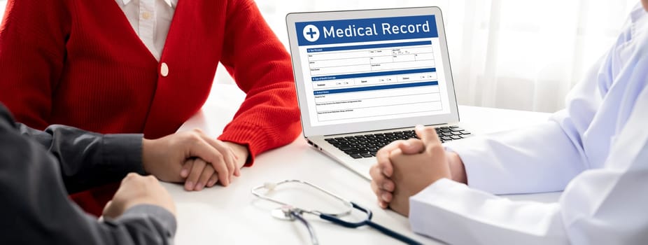 Couple attend fertility or medical consultation with gynecologist at hospital as family planning care for pregnancy. Husband and wife consoling each other through doctor appointment. Panorama Rigid