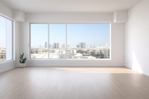 Empty modern room with white walls and large windows Minimalist interior design in a luxury apartment The space is clean and contemporary by Generative AI.