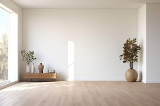 Empty modern room with white walls and large windows Minimalist interior design in a luxury apartment The space is clean and contemporary by Generative AI.