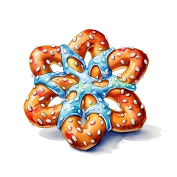 Christmas Watercolor Pretzel. AI generated.