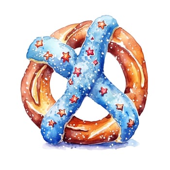 Christmas Watercolor Pretzel. AI generated.