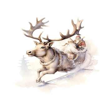 Watercolor Christmas deer with sled Sublimation. AI generated.