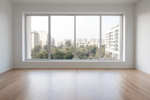 Empty modern room with white walls and large windows Minimalist interior design in a luxury apartment The space is clean and contemporary by Generative AI.