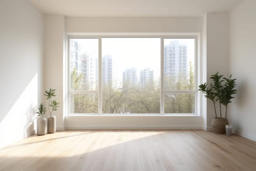 Empty modern room with white walls and large windows Minimalist interior design in a luxury apartment The space is clean and contemporary by Generative AI.