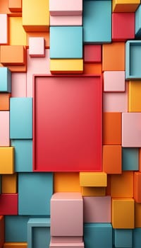 Vertical frame mockup in colorful block background texture. Illustration, 3d rendering. Abstract background with copy space Various colors Red,Yellow,blue,Orange Copy space