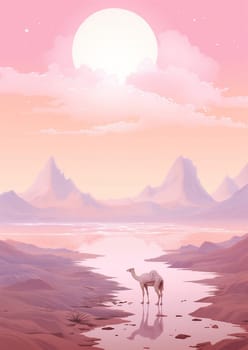 Art water sun beautiful sky hill travel mountains view nature scene background sunset landscape panorama illustration vacation scenery wallpaper summer cloud design