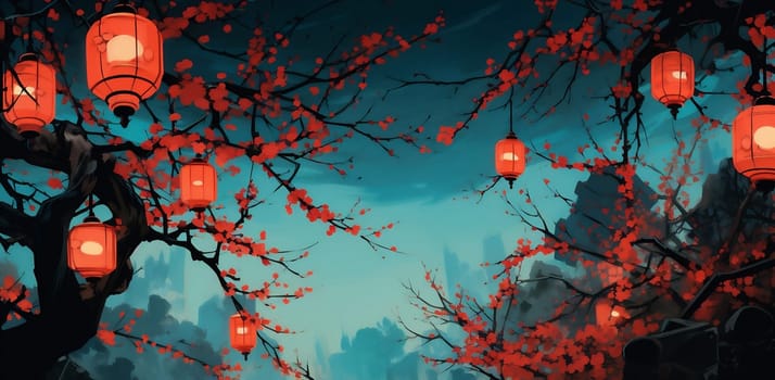 Asian decorative japanese art blossom tradition cherry sakura asia background beautiful design china lantern red nature culture japan festival chinese