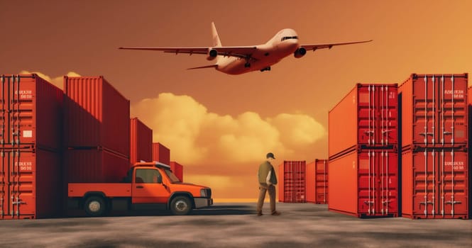 logistic loading transport shipping cargo transportation ship industry global aeroplane technology earth business harbor export industrial terminal freight container import. Generative AI.