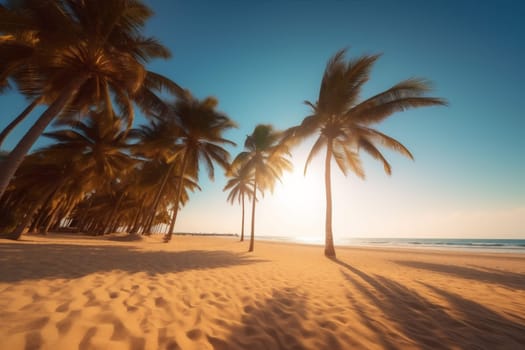 sea ocean holiday vacation sky coconut tropical island sunlight coast resort sunrise sun beach silhouette landscape beautiful palm sunset tree. Generative AI.