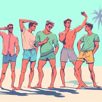 people having fun in the beach illustration art generative ai art