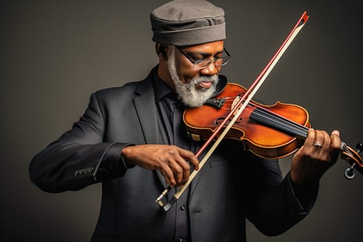 An adult African-American male playing the violin