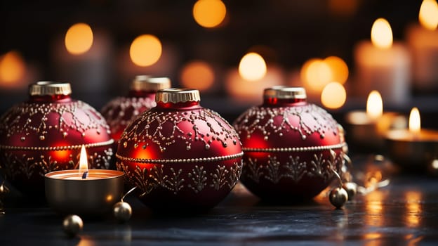 Luxury Christmas backgrounds. Christmas background with Christmas balls with bokeh effect. AI generated.