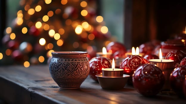 Luxury Christmas backgrounds. Christmas background with Christmas balls with bokeh effect. AI generated.