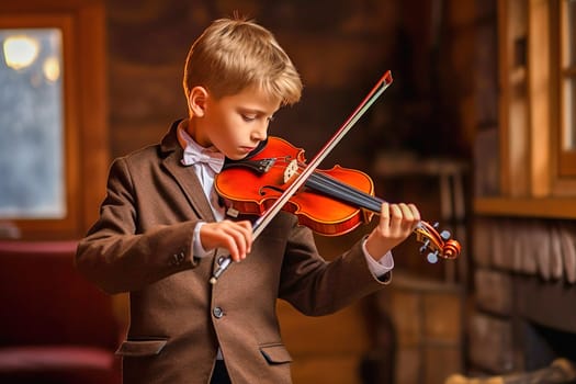 A focused boy plays the violin