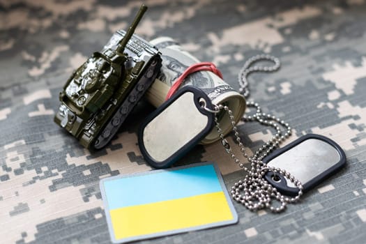 Military uniform with Ukrainian flag patch. High quality photo