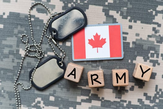 army blank, dog tag with flag of canada on the khaki texture background. military concept. High quality photo