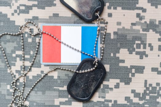 Amy camouflage uniform with flag on it, France. High quality photo