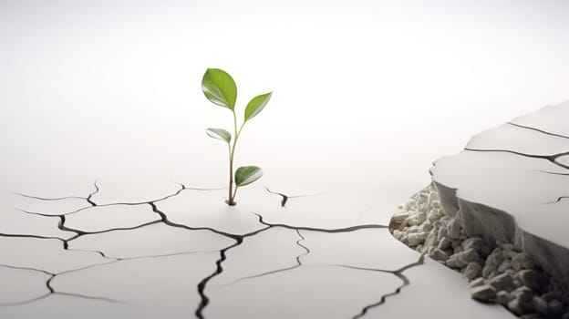 a small plant growing amidst a pile of white and gray stones, symbolizing the resilience and beauty of nature in overcoming adversity. High quality photo