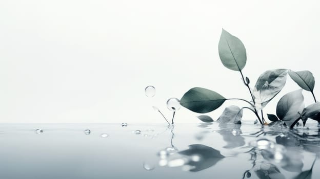 a plant with leaves and water droplets, beautifully captured against a white background, embodying simplicity, purity, and the elegance of nature. High quality photo