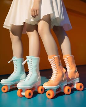 Person woman retro young funky fun vintage leg recreation hobby roller casual female pink hipster speed style skate closeup sport youth fashion skater