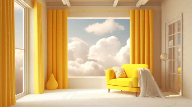 door room backdrop air stage cylinder isolated space minimal blue pedestal shape yellow white abstract concept nobody copy cloud showcase sky. Generative AI.