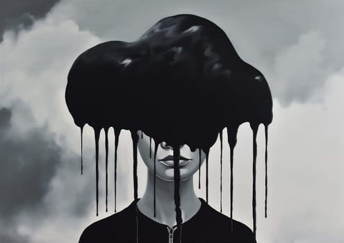 woman cloud man creative abstract drawing arms black drama idea feelings concept head poster young imagination creativity blackboard portrait adult dramatic dream. Generative AI.