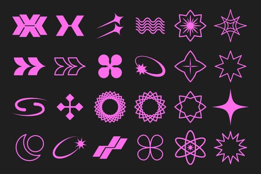 Set of Y2K symbols in retrofuturism style, design elements for logo templates in modern minimalist style. Retro brutalism elements for posters. Vector