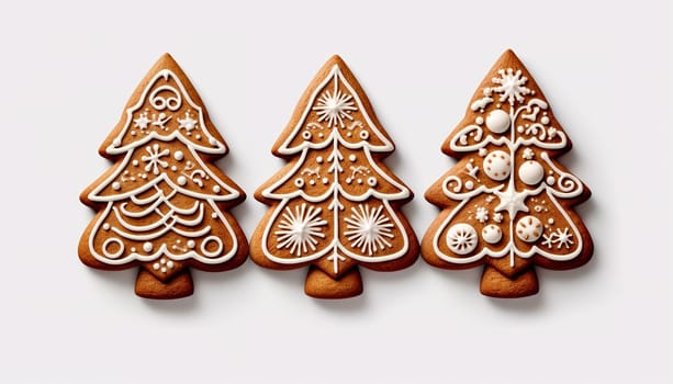 Gingerbread Christmas tree cookies. Set of cute gingerbread cookies for christmas. Isolated on white background. illustration. Copy space