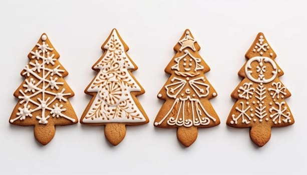 Gingerbread Christmas tree cookies. Set of cute gingerbread cookies for christmas. Isolated on white background. illustration. Copy space