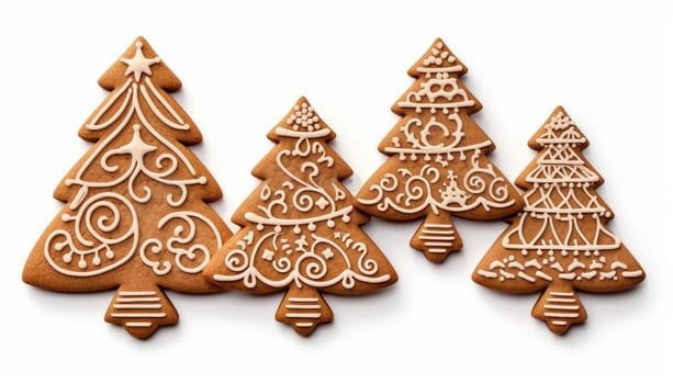 Gingerbread Christmas tree cookies. Set of cute gingerbread cookies for christmas. Isolated on white background. illustration. Copy space