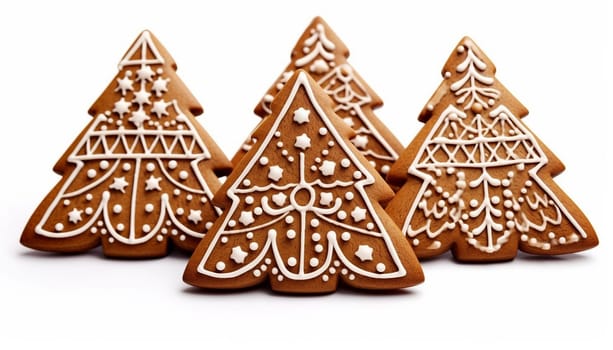 Gingerbread Christmas tree cookies. Set of cute gingerbread cookies for christmas. Isolated on white background. illustration. Copy space