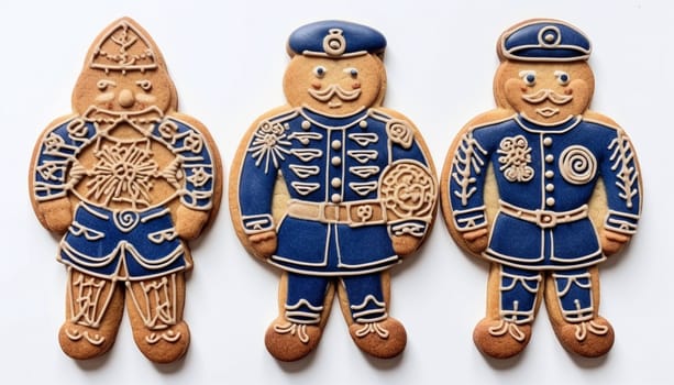 Gingerbread police officer cookies isolated on white background. Cop Business,Merry Christmas concept Copy space