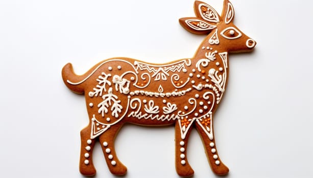 Gingerbread reindeer cookies. Christmas Gingerbread Cookie. Set of winter sweet homemade biscuits in the form of different characters and holiday items isolated on white background. Cute Cartoon illustration