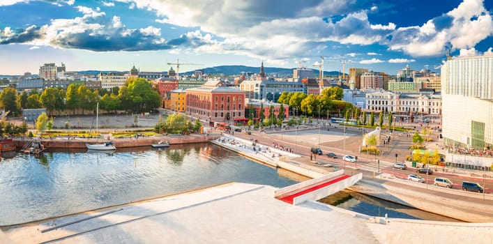 Scenic cityscape of Oslo waterfront panoramic view, capital of Norway