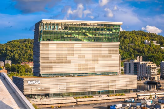 Oslo, Norway, August 30 2022: City of Oslo Munch museum stunting architecture view. Famous tourist and art spot in Oslo.