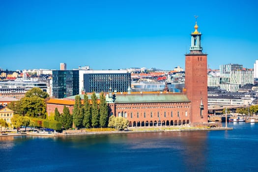 Stockholm stadshus city hall waterfront view, capital of Sweden