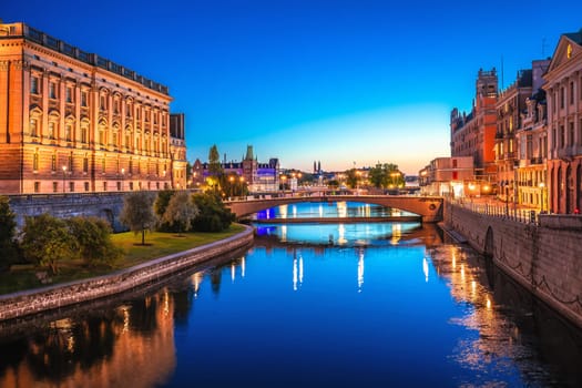 Stockholm historic city center evening view, capital of Sweden