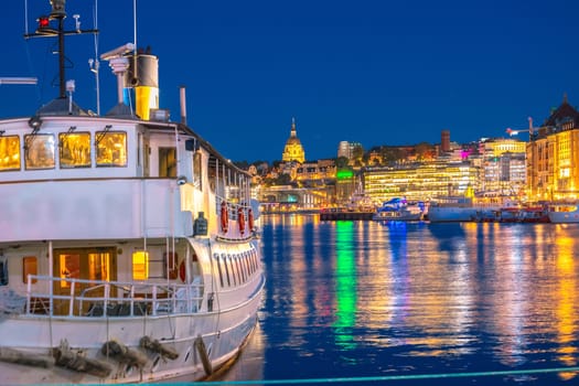 City of Stockholm harbor and waterfront evening view, capital of Sweden