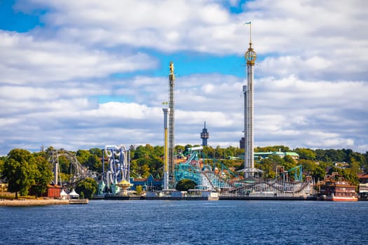 Gröna Lund amusement park in Stockholm waterfront view, capital of Sweden