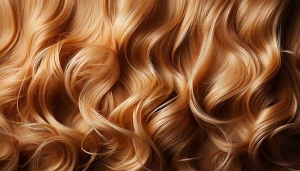 Blond hair background texture. Beauty product advertisement concept. Blond hair close-up as a background. Women's long blonde hair. Beautifully styled wavy shiny curls. Hair coloring. Hairdressing procedures, extension. Closeup