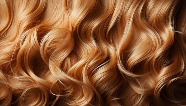 Blond hair background texture. Beauty product advertisement concept. Blond hair close-up as a background. Women's long blonde hair. Beautifully styled wavy shiny curls. Hair coloring. Hairdressing procedures, extension. Closeup