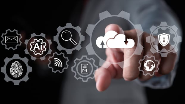 Cloud computing concept, connect communication equipment  information and technology with cloud computing and technology icon.
