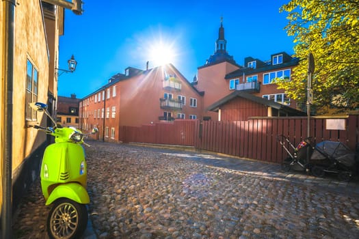 Colorful architecture of Stockholm old city center upper town view, Saint Katarina Parish church, capital of Sweden