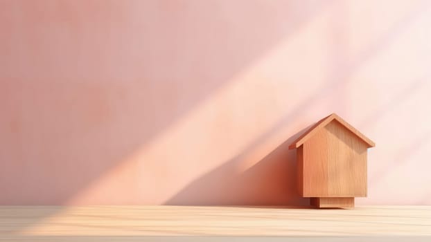 3D Rendering of a wooden model of a house on a wooden base, suggesting the potential for creativity and imagination in art.