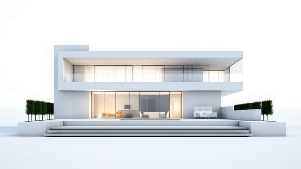 A 3D model of a modern white house, suggesting the potential for technology to create new and innovative ways of living.